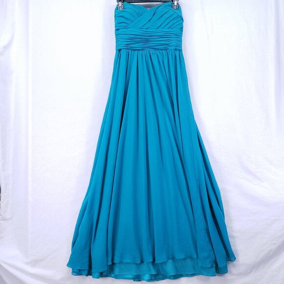 Aidan Mattox 100% Silk Strapless Formal Prom Gown Turquoise Maxi Dress Size 10 - Picture 1 of 16